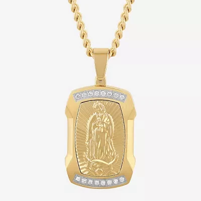 Lady Of Guadalupe (G-H / I1) Mens 1/5 CT. Lab Grown White Diamond Stainless Steel Dog Tag Pendant Necklaces