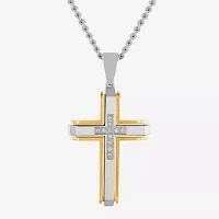 (G-H / I1) Mens 1/5 CT. Lab Grown White Diamond Stainless Steel Cross Pendant Necklace