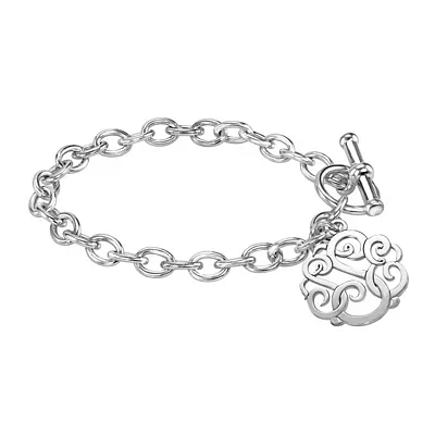 Personalized Sterling Silver 20mm Monogram Script Charm Bracelet