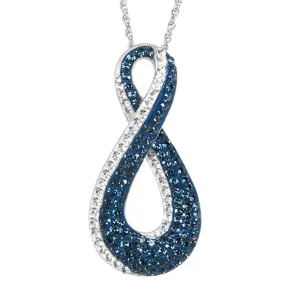 Blue Crystal Sterling Silver Figure 8 Pendant Necklace