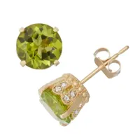 Genuine Peridot And 1/6 C.T. T.W.  Diamond 10K Yellow Gold Earrings