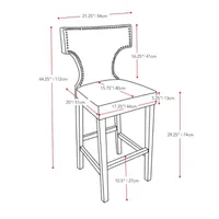 Kings Bar Height Barstool With Metal Studs, Set Of 2