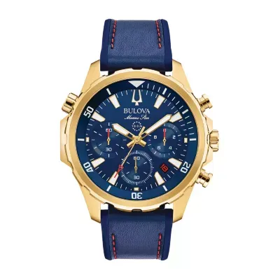 Bulova Marine Star Mens Blue Leather Strap Watch 97b168