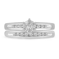 Womens 1/5 CT. Natural Diamond 10K White Gold Round Side Stone Bridal Set