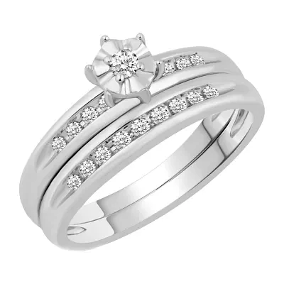 Womens 1/5 CT. Natural Diamond 10K White Gold Round Side Stone Bridal Set