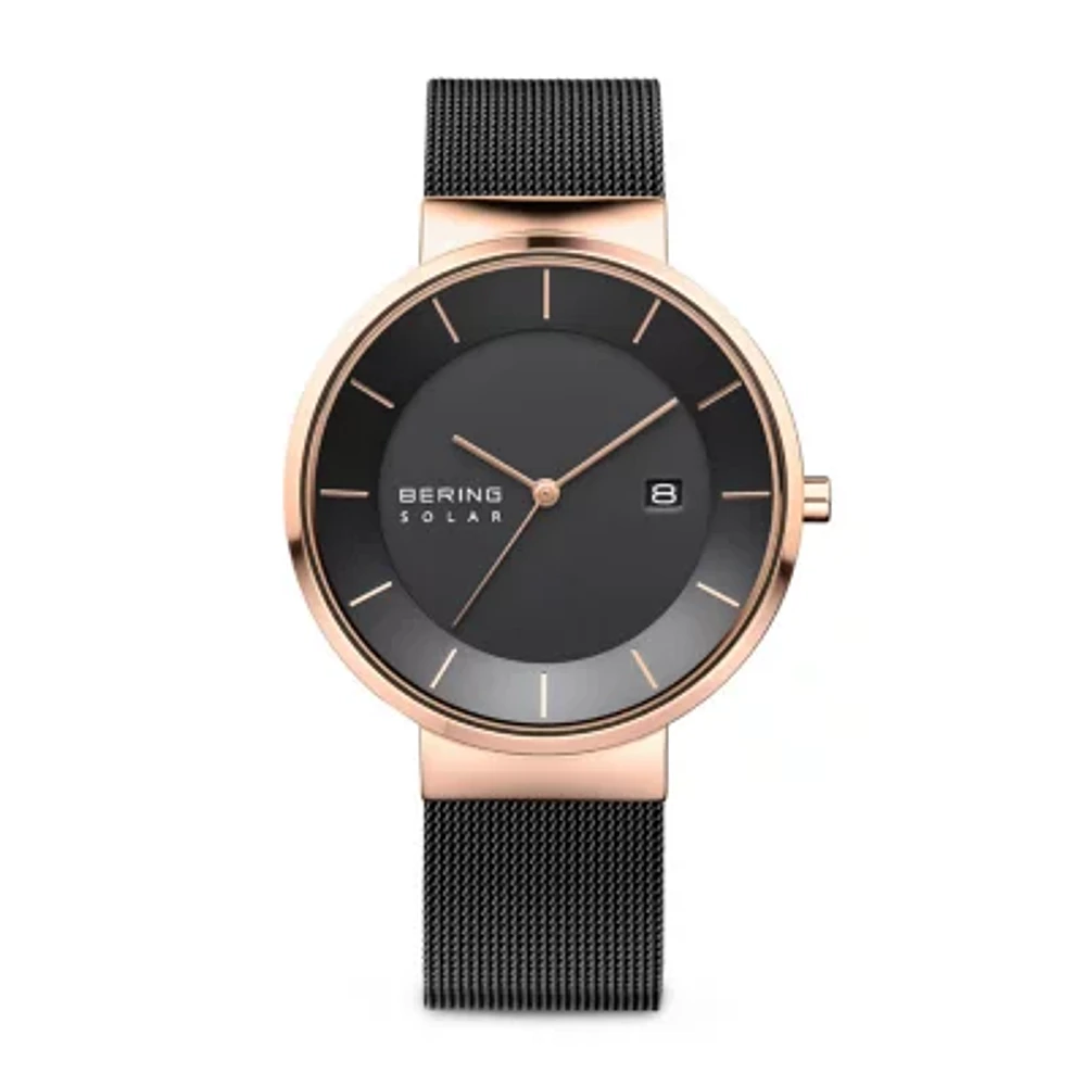 Bering Mens Black Stainless Steel Bracelet Watch 14639-166