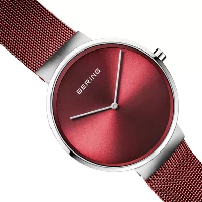 Bering Mens Red Stainless Steel Bracelet Watch 14539