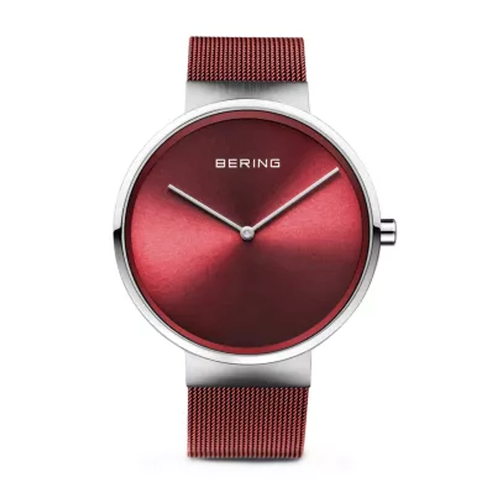 Bering Mens Red Stainless Steel Bracelet Watch 14539-303