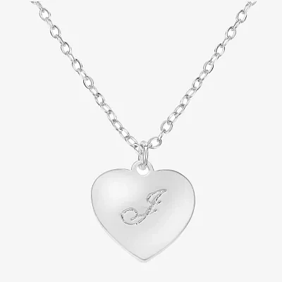 Silver Treasures Initial Sterling 16 Inch Cable Heart Pendant Necklace