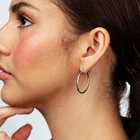 Silver Treasures Womens Sterling Silver 30mm Oval Hoop Earrings