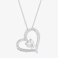 Diamonart Womens White Cubic Zirconia Sterling Silver Heart Pendant Necklace