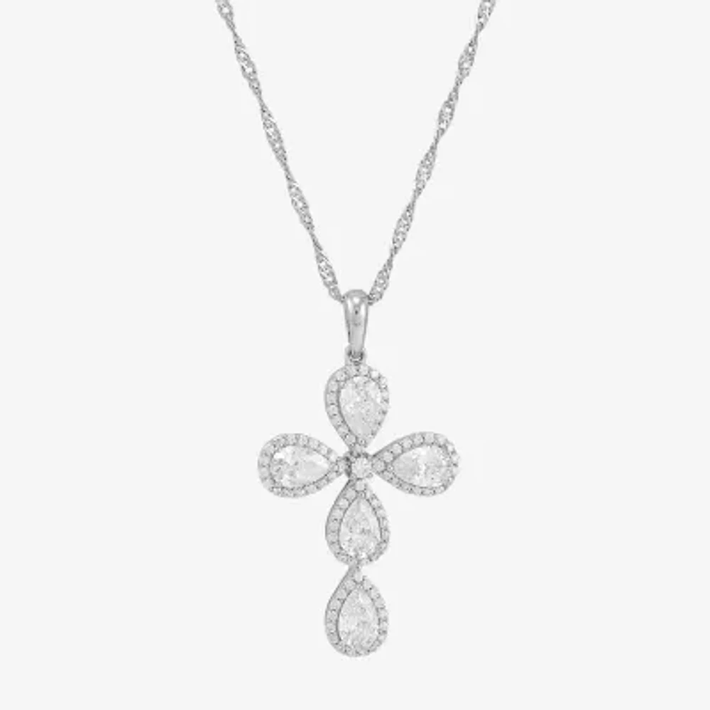 Diamonart Womens White Cubic Zirconia Sterling Silver Cross 18 Inch Pendant Necklace