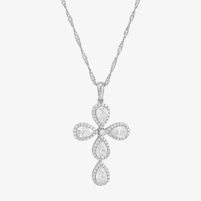 Diamonart Womens White Cubic Zirconia Sterling Silver Cross 18 Inch Pendant Necklace