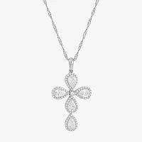 Diamonart Womens White Cubic Zirconia Sterling Silver Cross Pendant Necklace