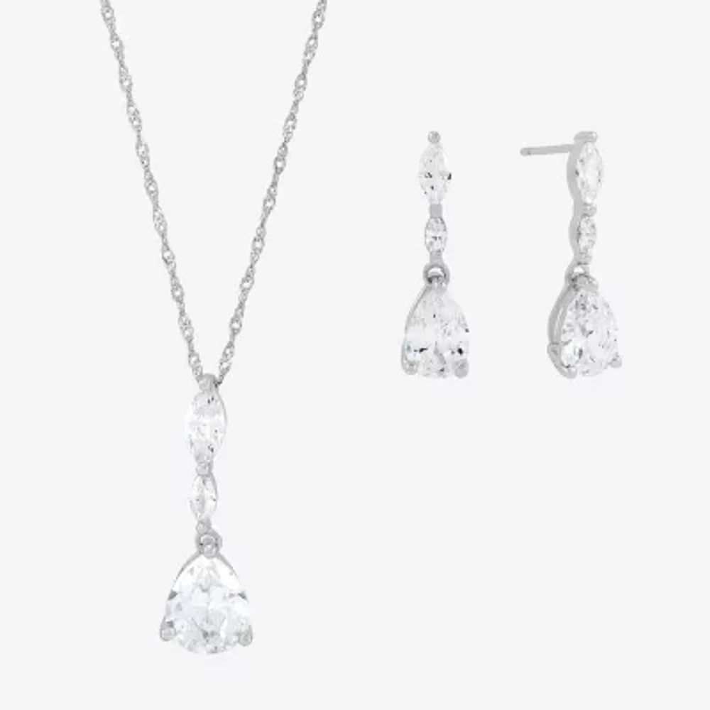 Diamonart White Cubic Zirconia Sterling Silver Pear 2-pc. Jewelry Set