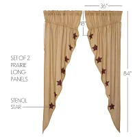 Vhc Brands Ctn Burlap Star Prairie Rod Pocket Embellished Light-Filtering Set of 2 Curtain Panel