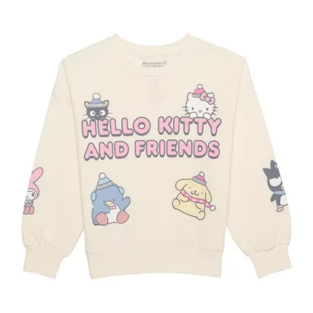 Little & Big Girls Crew Neck Long Sleeve Hello Kitty Pullover Sweater