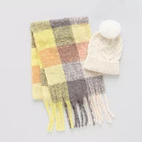 Mixit Chenille Beanie  And Buffalo Scarf Set 2-pc. Cold Weather