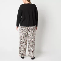 Liz Claiborne Womens Plus Long Sleeve 4-pc. Pant Pajama Set