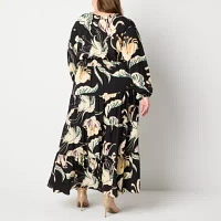 Premier Amour Womens Long Sleeve Floral Maxi Dress Plus