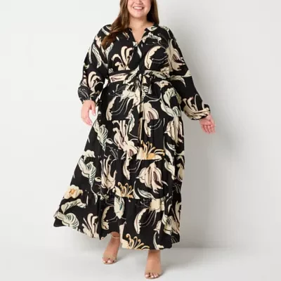 Premier Amour Womens Long Sleeve Floral Maxi Dress Plus