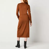 Maia Womens Long Sleeve Midi Sweater Dress