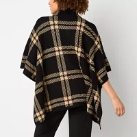 Black Label by Evan-Picone Plaid Womens 3/4 Sleeve Button Cardigan