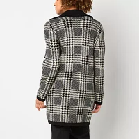 Black Label by Evan-Picone Plaid Womens Long Sleeve Zipper Cardigan