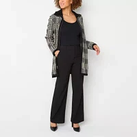 Black Label by Evan-Picone Plaid Womens Long Sleeve Zipper Cardigan