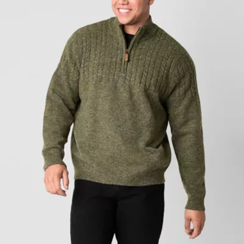 Frye and Co. Qtr Zip Big and Tall Mens Mock Neck Long Sleeve Pullover Sweater