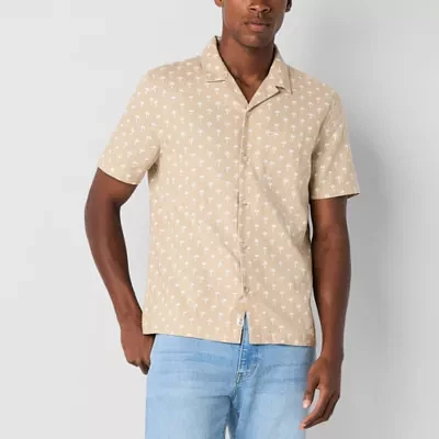 mutual weave Mens Short Sleeve Camp Shirt