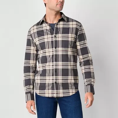 mutual weave Mens Regular Fit Long Sleeve Plaid Button-Down Shirt