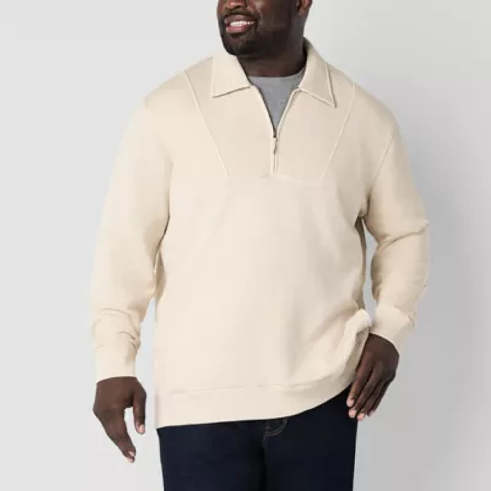 St. John's Bay French Terry Big and Tall Mens Long Sleeve Quarter-Zip Pullover