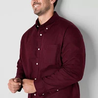 St. John's Bay Stretch Poplin Big and Tall Mens Classic Fit Long Sleeve Plaid Button-Down Shirt