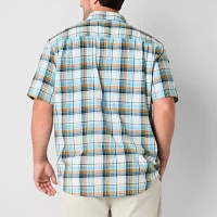 St. John's Bay Linen Slub Big and Tall Mens Classic Fit Short Sleeve Plaid Button-Down Shirt