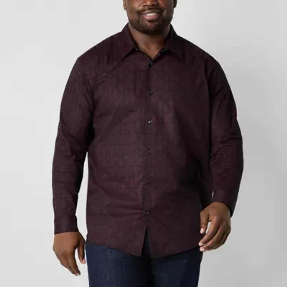 Shaquille O'Neal XLG Big and Tall Mens Easy Care Classic Fit Long Sleeve Button-Down Shirt