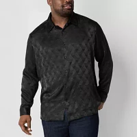 Shaquille O'Neal XLG Drop Needle Big and Tall Mens Classic Fit Long Sleeve Geometric Button-Down Shirt