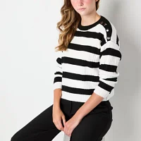 by&by Juniors Womens Crew Neck Long Sleeve Striped Pullover Sweater