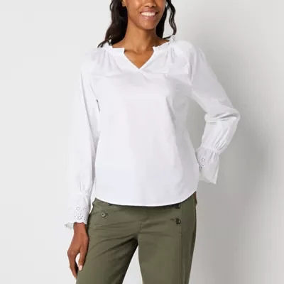 St. John's Bay Womens Split Crew Neck Long Sleeve Blouse