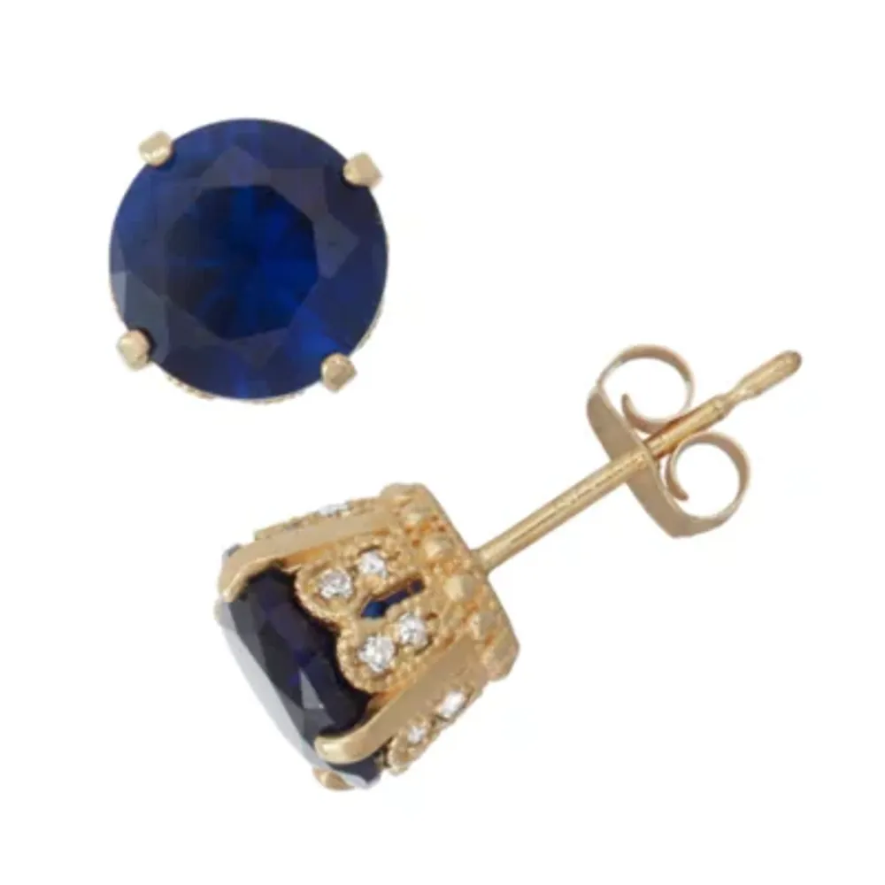 Lab Created Sapphire And 1/6 C.T. T.W.  Diamond 10K Yellow Gold Earrings