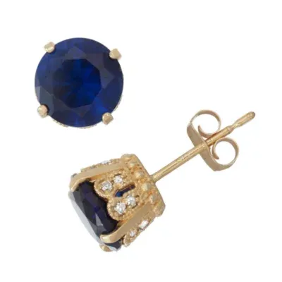 Lab Created Sapphire And 1/6 C.T. T.W.  Diamond 10K Yellow Gold Earrings