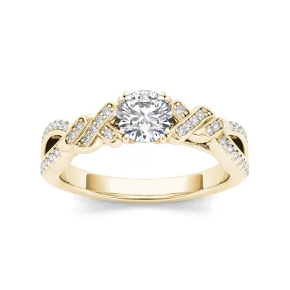 Womens 3/4 CT. T.W. Natural White Diamond 14K Gold Round Side Stone Engagement Ring