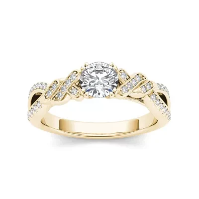 Womens 3/4 CT. T.W. Natural White Diamond 14K Gold Round Side Stone Engagement Ring
