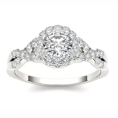14K White Gold 1 CT Round Natural Diamond Ring