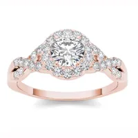 14K Rose Gold 1 CT Round Natural Diamond Ring