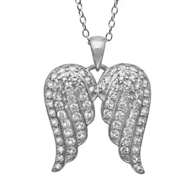 Womens Lab Created White Sapphire Sterling Silver Angel Wing Pendant Necklace