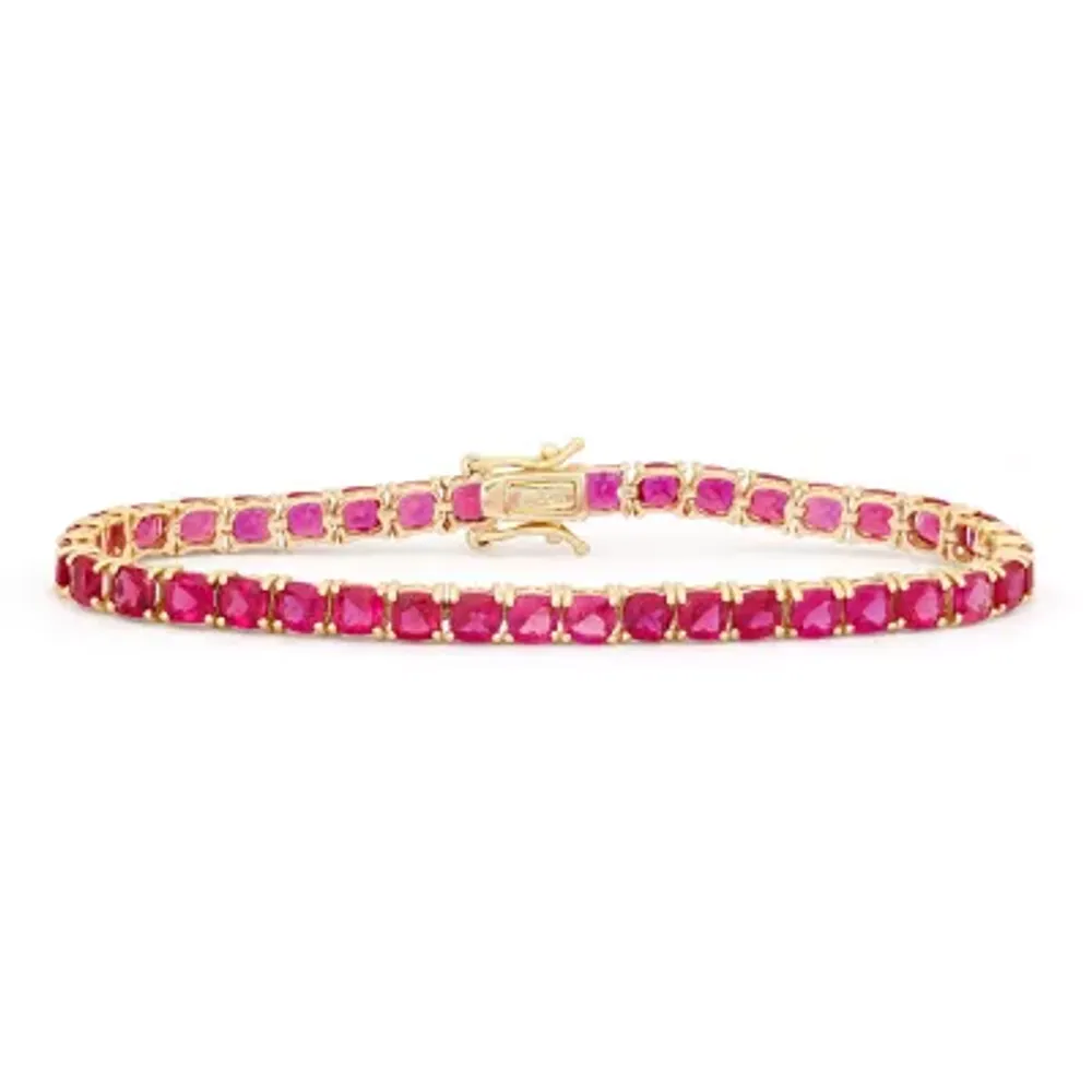 Lead Glass-Filled Red Ruby 14K Gold Over Silver 7.25 Inch Tennis Bracelet