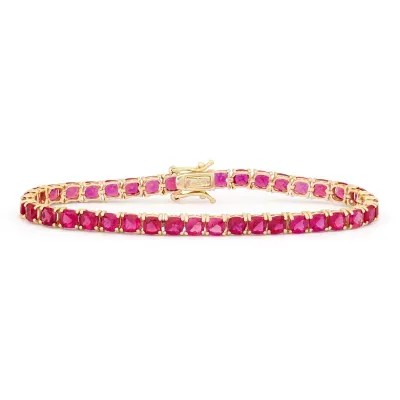 Lead Glass-Filled Red Ruby 14K Gold Over Silver 7.25 Inch Tennis Bracelet