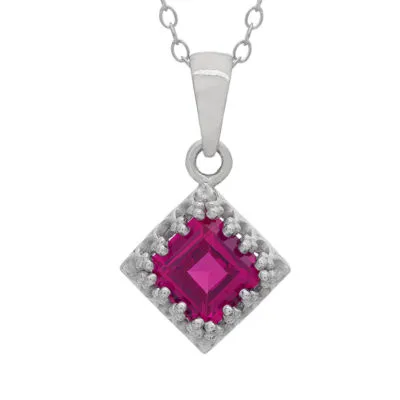 Womens Lead Glass-Filled Red Ruby Sterling Silver Pendant Necklace