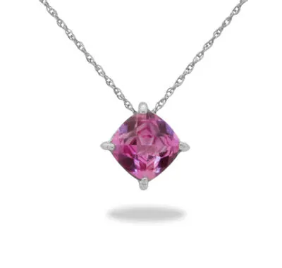 Womens Lab Created Pink Sapphire Sterling Silver Square Pendant Necklace